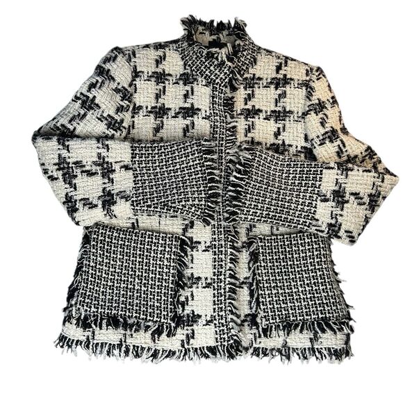 Vintage Harve Benard Holtzman Wool Blend Blazer Black White Zip Front Size 6P - Picture 13 of 13